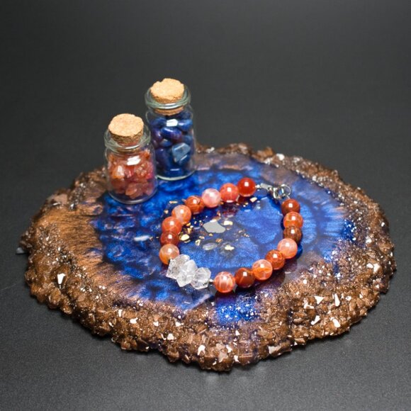 Blue Chocolate Crystal Edge Vanity Tray | Candle Tray | Jewelry Tray | Ring Tray - Picture 3 of 3